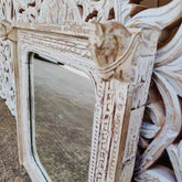 Hand Carved Indian Solid Wood Wall Mirror With Horse Face On the Corner Rustic 61.5x3.5x82Cm